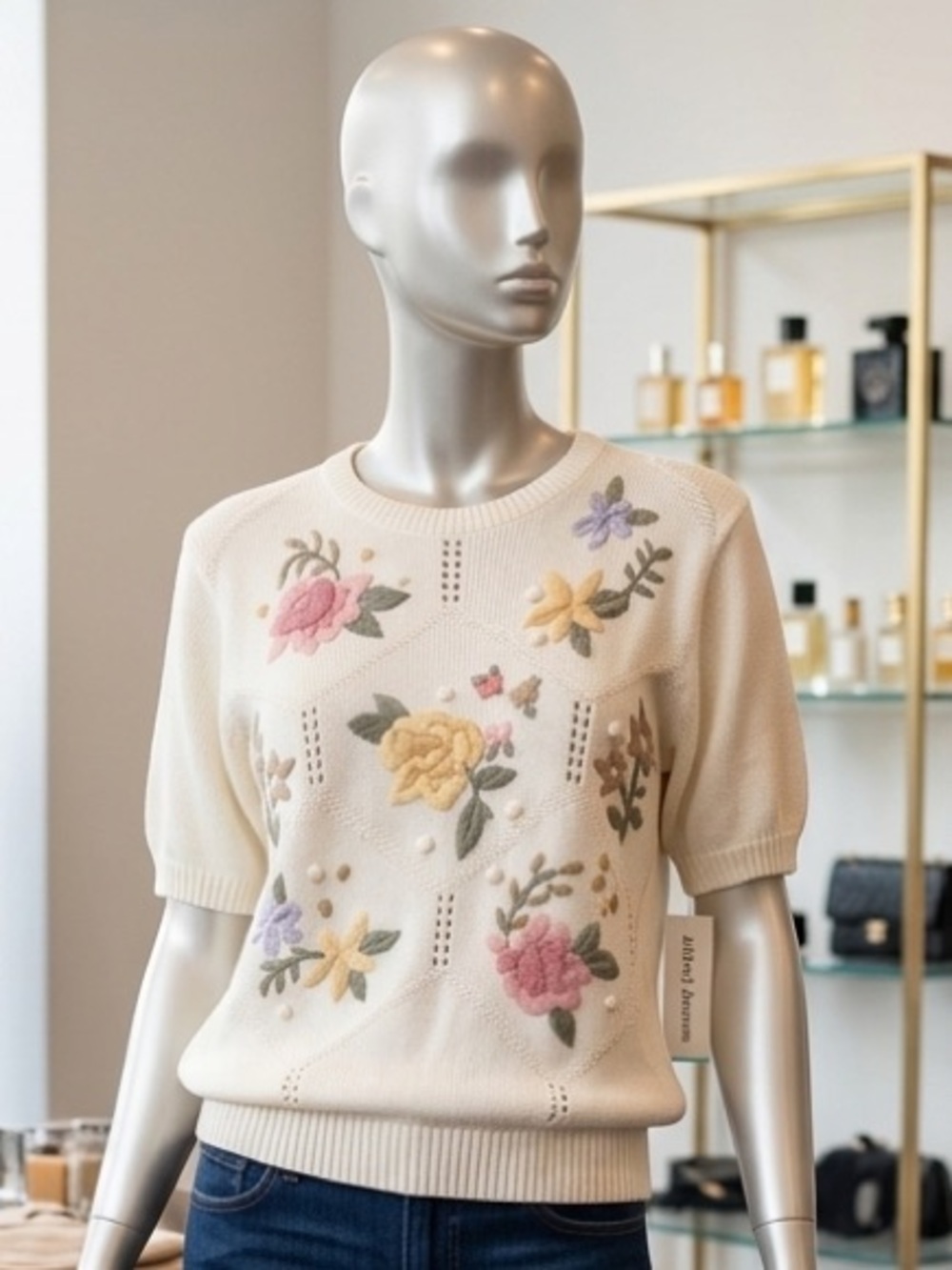 Women Cream Floral Embroidered Sweater - Brand: